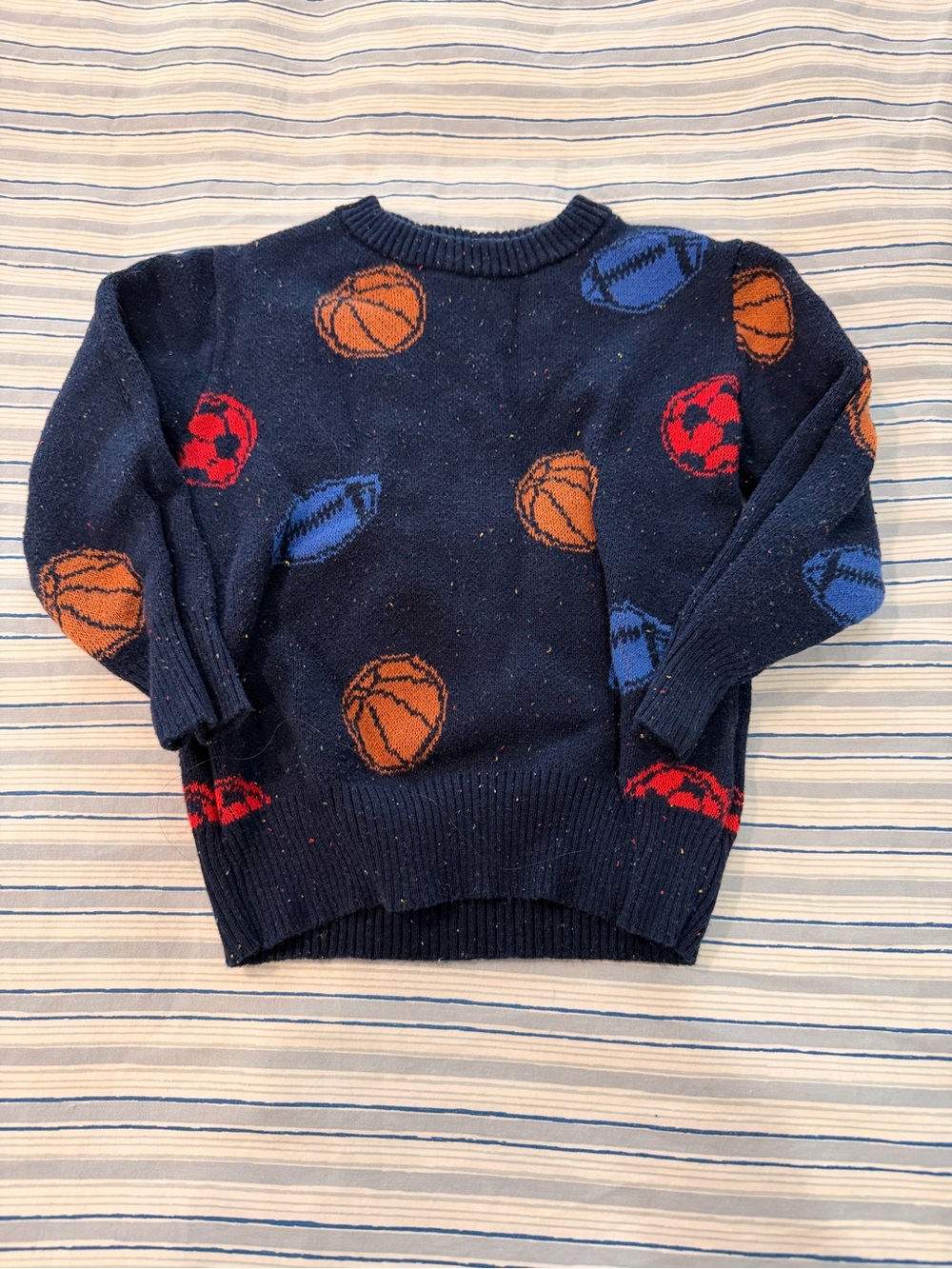 Andy & Evan Navy Sweater with Orange, Blue & Red Sports Balls